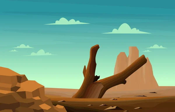 ホライゾンスカイウェスタンアメリカンデッドツリー広大な砂漠の風景イラスト — ストックベクタ