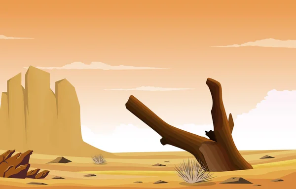 Horizon Sky Western American Dead Tree Vast Desert Landscape Illustration — Stockvektor