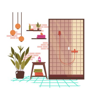 Temiz Banyo Dekorasyonu Duş Evi İç Düz Tasarım