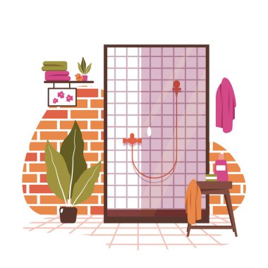 Temiz Banyo Dekorasyonu Duş Evi İç Düz Tasarım