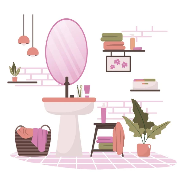 洁净浴室装修镜面柜室内平房设计 — 图库矢量图片