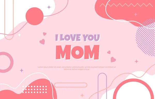 Love Mom Mother Day Gift Card Memphis Abstract Style — Stock Vector