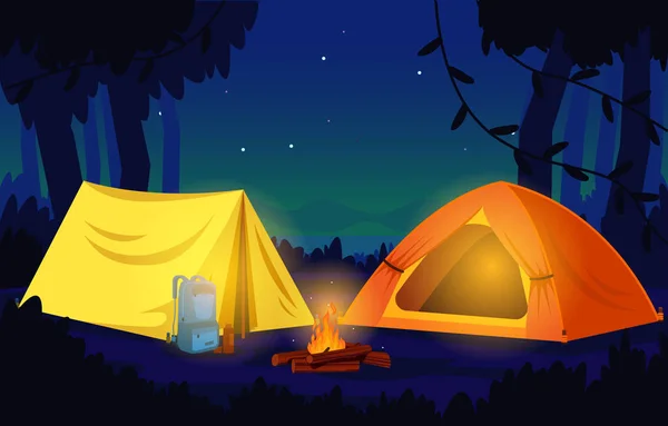 Campamento Noche Vacaciones Tienda Aventura Aire Libre Naturaleza Paisaje — Vector de stock