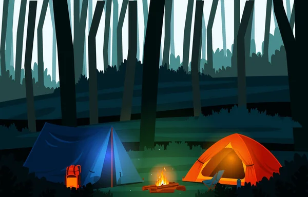 Καλοκαίρι Camp Σκηνή Εξωτερική Ζούγκλα Φύση Περιπέτεια Διακοπές — Διανυσματικό Αρχείο