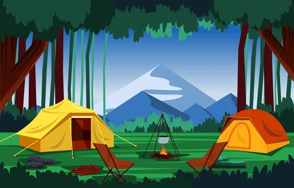 Tenda Acampamento Verão Montanha Livre Natureza Aventura Férias — Vetor de Stock