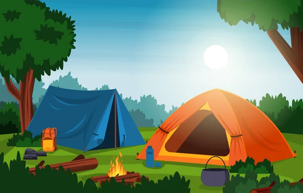 Vakantie Kamp Tent Outdoor Avontuur Prachtige Natuur Landschap — Stockvector