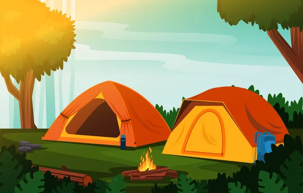 Палаточный Лагерь Открытом Воздухе Приключения Красивый Природный Пейзаж — стоковый вектор