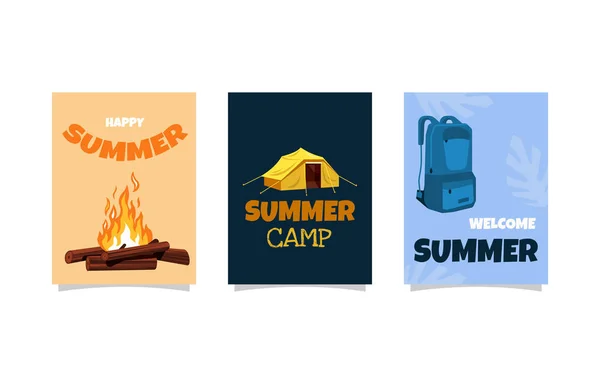 暑期露营帐篷简易卡片模板 — 图库矢量图片