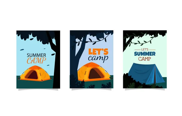 Modèle Carte Simple Tente Camping Heure Été — Image vectorielle