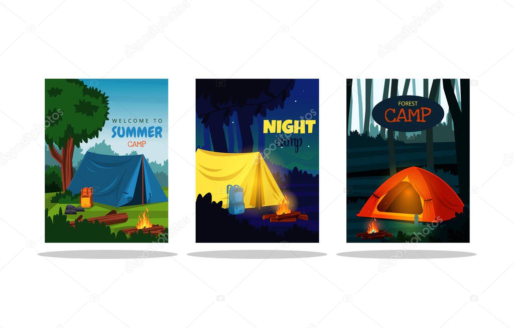 Summer Time Camping Tent Nature Landscape Card Template