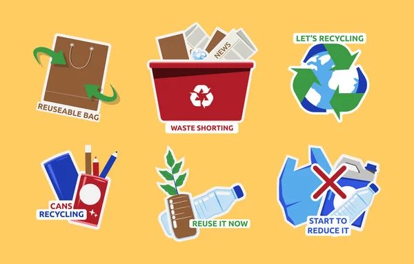 Recycling Home Reuse Reduce Waste Sticker — 图库矢量图片