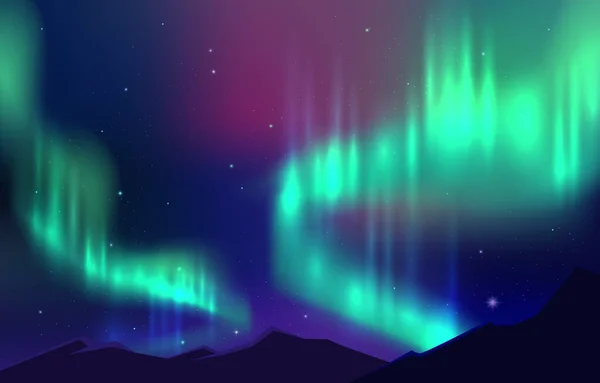 Beautiful Aurora Nothern Light Night Sky Background — 图库矢量图片