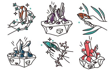 Kristal Taş El Çiçek El Çizimi Estetik Çizim