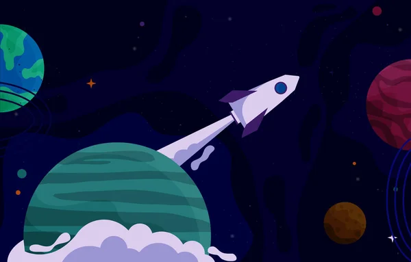Rocket Outer Space Craft Planet Stars Adventure Illustrazione — Vettoriale Stock