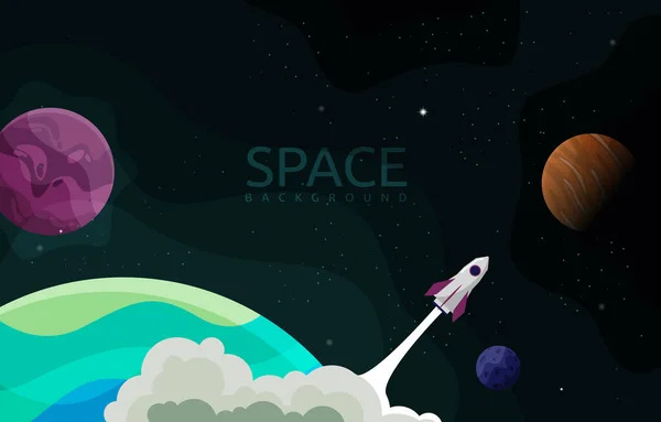 Rocket Outer Space Craft Planet Stars Fundo Aventura — Vetor de Stock