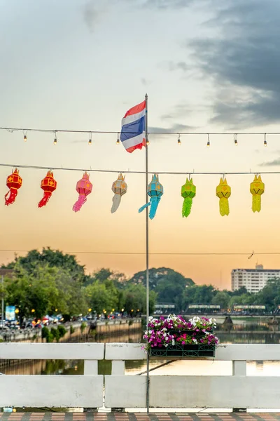 Bandiera Tailandese Decorazione Durante Loy Krathong Festival Chiang Mai Thailandia — Foto Stock