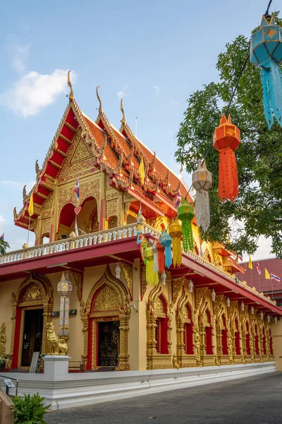 Tempio Thai Bhuddist Con Decorazione Durante Loy Krathong Festival Chiang — Foto Stock