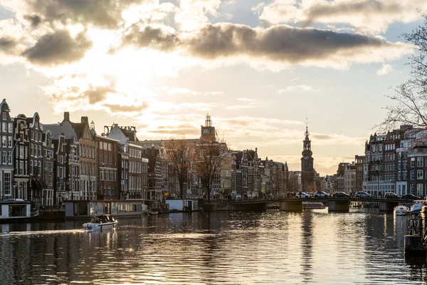 Amsterdam Vista Panorâmica Durante Pôr Sol Foto Alta Qualidade — Fotografia de Stock
