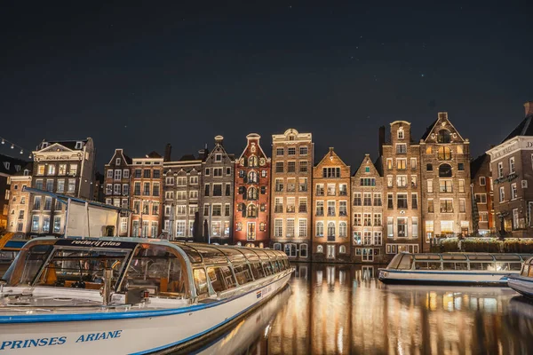 Case Danzanti Damrak Amsterdam Durante Sera Notte Foto Alta Qualità — Foto Stock