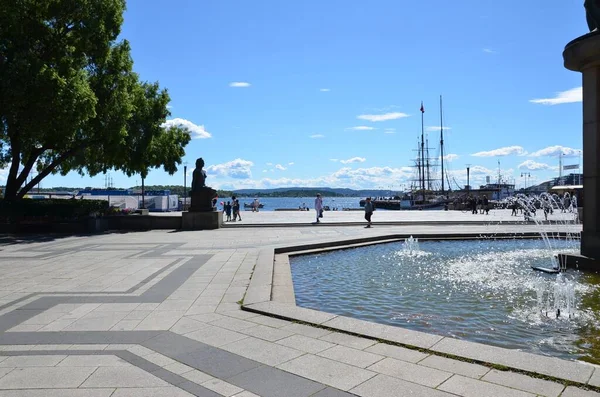Oslo Vue Sur Port Avec Ciel Bleu — Photo
