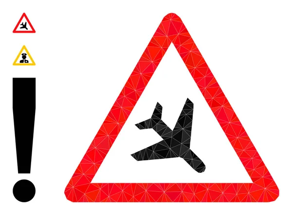 Icône d'avertissement d'avion vectoriel Lowpoly avec des icônes de bonification — Image vectorielle