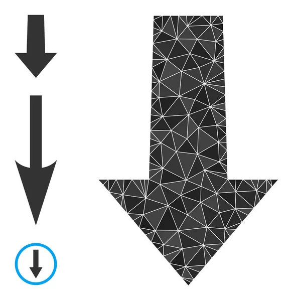 Polygonales Pfeil-nach-unten-Symbol mit anderen Symbolen — Stockvektor