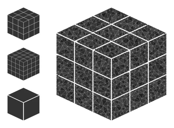 Vector Lowpoly 3X3X3 Cube Icon mit anderen Symbolen — Stockvektor