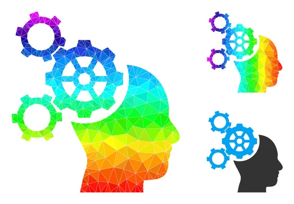 Wektorowy trójkąt wypełniony Ikona Mechaniki Mózgu ze spektralnym kolorowym gradientem — Wektor stockowy