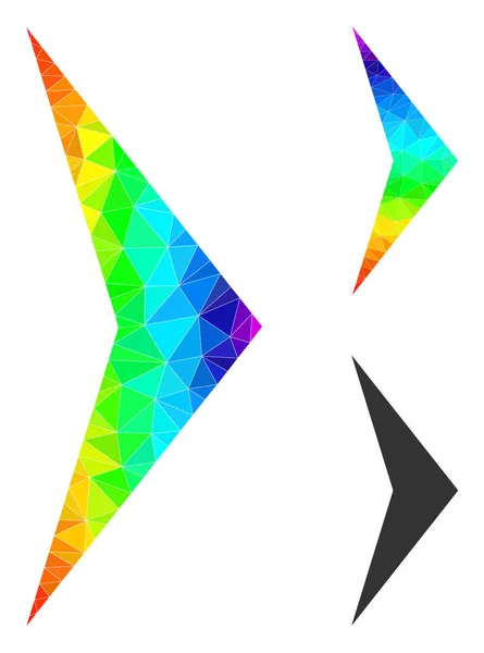 Icono derecho de la punta de flecha poligonal vectorial con degradado de color espectral — Vector de stock