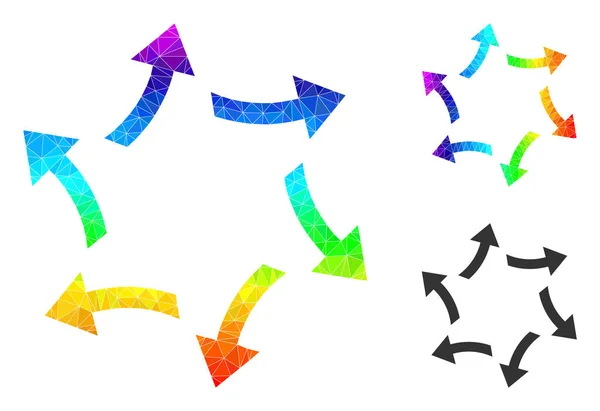 Icône de flèches centrifuges polygonales vectorielles avec dégradé arc-en-ciel — Image vectorielle