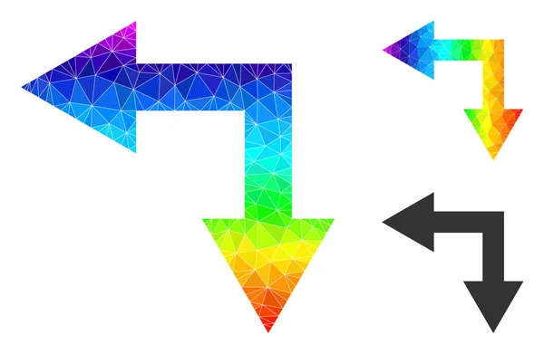 Vektor-Dreieck gefüllt Bifurkationspfeil links unten Symbol mit Regenbogen-Gradient — Stockvektor