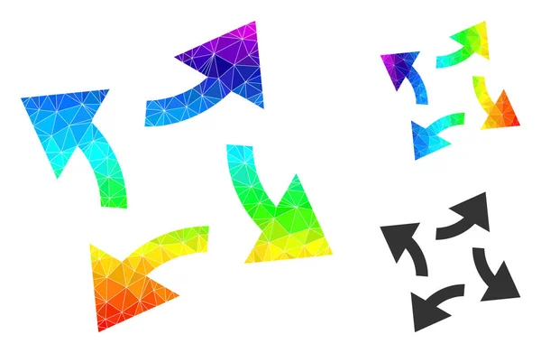 Icône de flèches centrifuges remplies de triangle vectoriel avec dégradé arc-en-ciel — Image vectorielle
