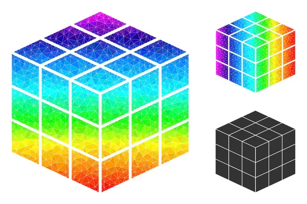 Vektorháromszög Töltve 3X3X3 kocka ikon Spectrális színű gradiens — Stock Vector