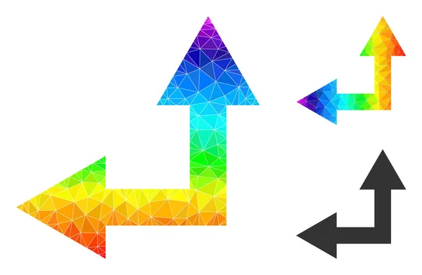 Vector Lowpoly Bifurcation Arrow Left Up Icon mit Spektrum-Gradient — Stockvektor