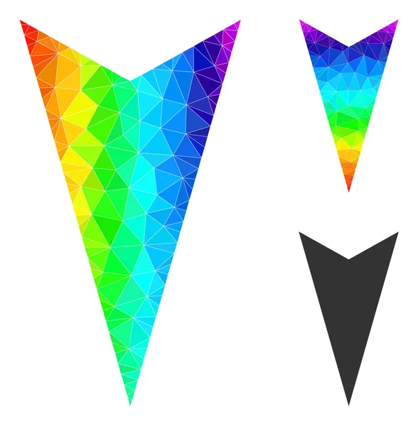 Vektorová mnohoúhelníková šipka dolů Ikona s přechodem duhy — Stockový vektor
