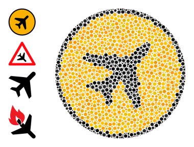 Noktalı Uçak Tehlike Yuvarlak Noktalar ve Diğer Simgelerin Mozaiği