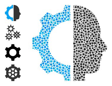 Benzer Simgelere sahip Yuvarlak Noktaların Noktalı Sayborg Dişli Mozaiği