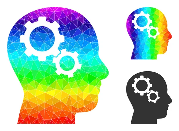 Vector Triangle Filled Brain Gears Icon with Rainbow Gradient — Stock Vector