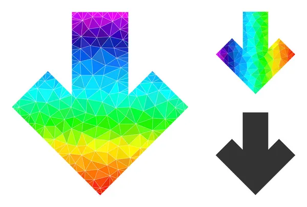 Icône Flèche Polygonale vectorielle vers le bas avec dégradé arc-en-ciel — Image vectorielle