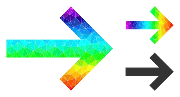 Icono derecho de flecha poligonal vectorial con gradiente de arco iris — Vector de stock