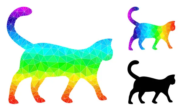 Trójkąt wektorowy wypełniony ikoną kota ze spektralnym kolorowym gradientem — Wektor stockowy