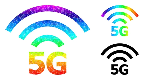 Vector Lowpoly 5G Radio Source Icon with Spectrum Gradient — 스톡 벡터