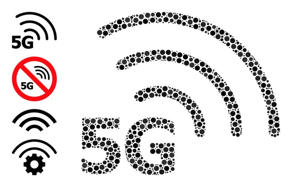 Dotée 5G Collage Internet de cercles avec des icônes similaires — Image vectorielle