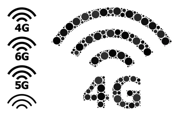 Point 4G Source Radio Collage de points ronds avec des icônes bonus — Image vectorielle