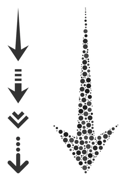 Flèche pointillée vers le bas Collage de points arrondis avec des icônes similaires — Image vectorielle
