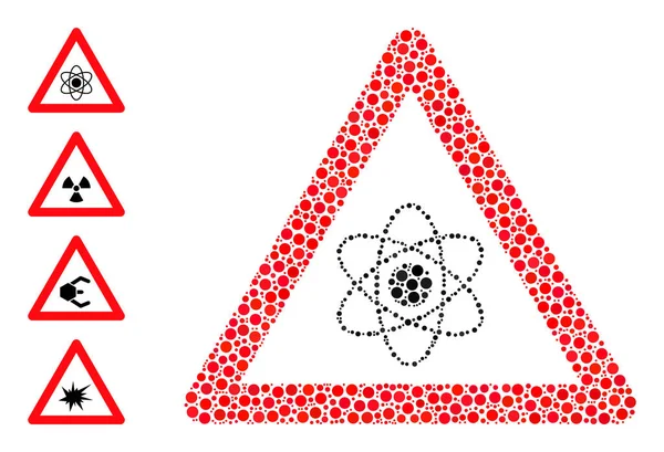 Gepunktete Atomwarnkollage aus Kreisen und ähnlichen Symbolen — Stockvektor