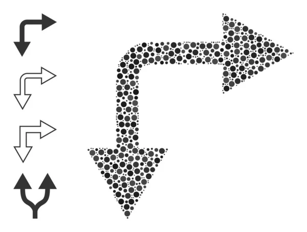 저주받은 Bifurcation Arrow Right Down Down Composition of Rounded Dots and Other Icons — 스톡 벡터