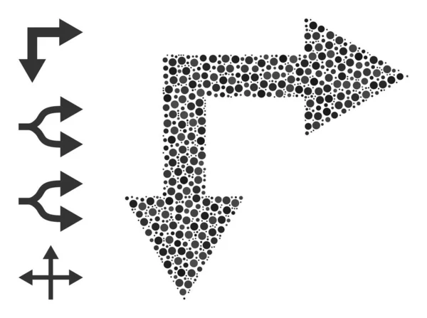 Плямиста стрілка біфуркації Стрілка вниз Мозаїка круглих крапок та інших піктограм — стоковий вектор