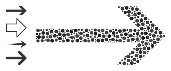 Seta pontilhada direito mosaico de pontos arredondados com ícones semelhantes —  Vetores de Stock