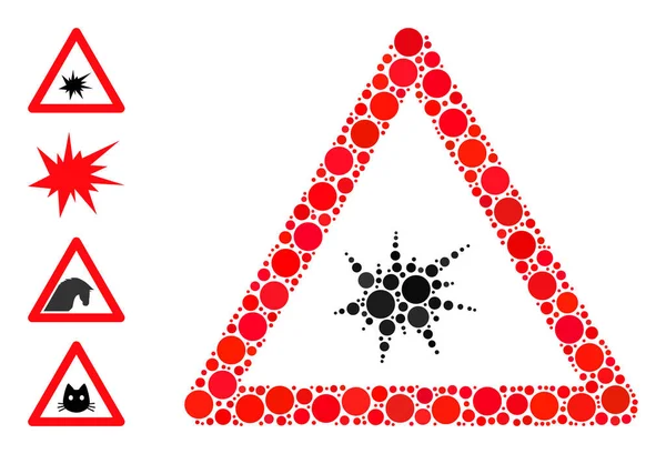 Prickad bom varning Mosaik av cirklar och liknande ikoner — Stock vektor